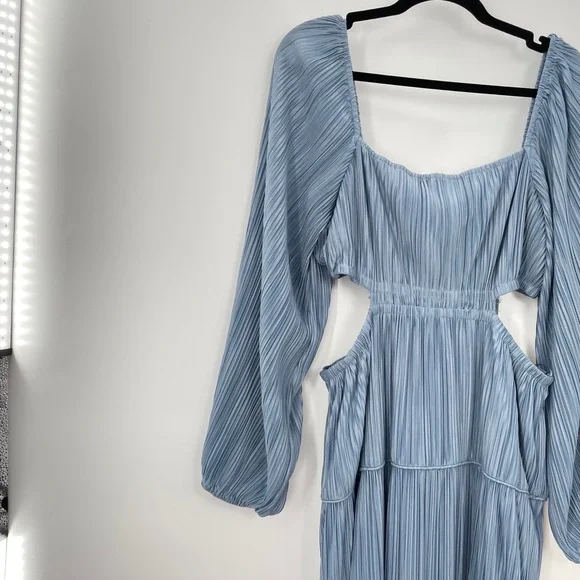 MOON RIVER Women's Light Blue Long Sleeve Pleated Cutout Midi Dress Size Large - Picture 6 of 14
